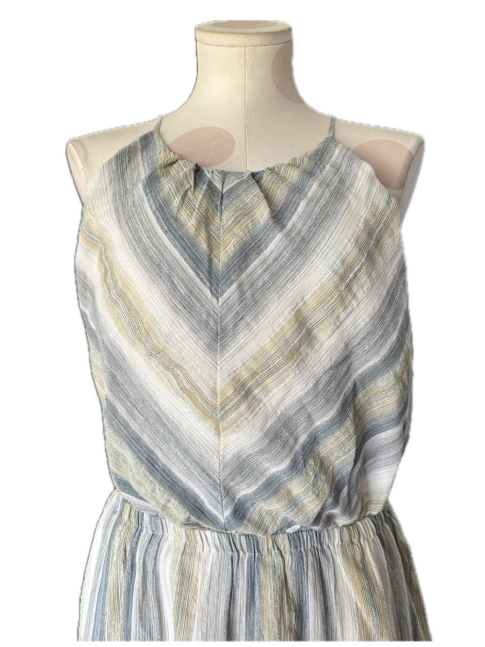THREADGRIT SALLY HIGH NECK STRIPED MAXI DRESS BLUE/YELLOW 100% cotton - large - Picture 8 of 10